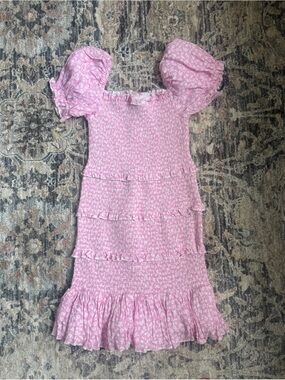 KatieJ NYC Laila Girls' Pink Floral Ruffle Smocked Dress